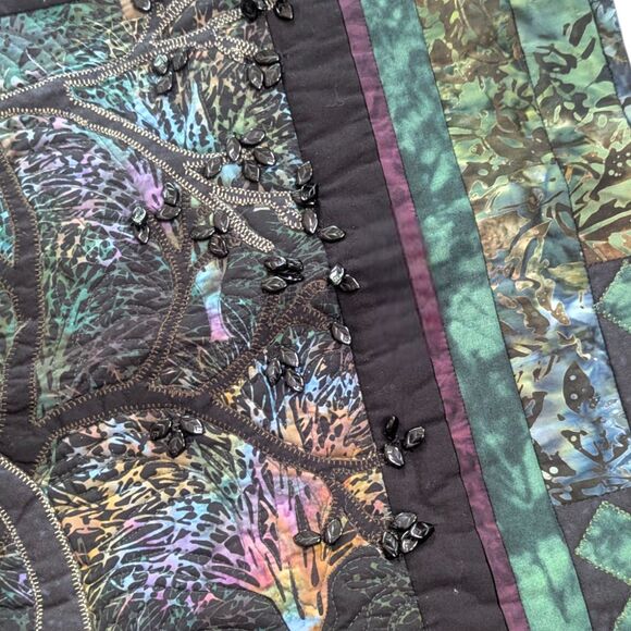 Quilted Tree of Life Wall Hanging: Beaded Fiber Art Table Topper - Picture 4 of 8